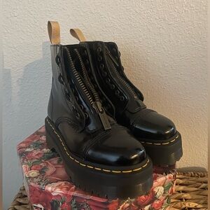 Dr. Marten’s Sinclair platform zip up boots vegan patent leather